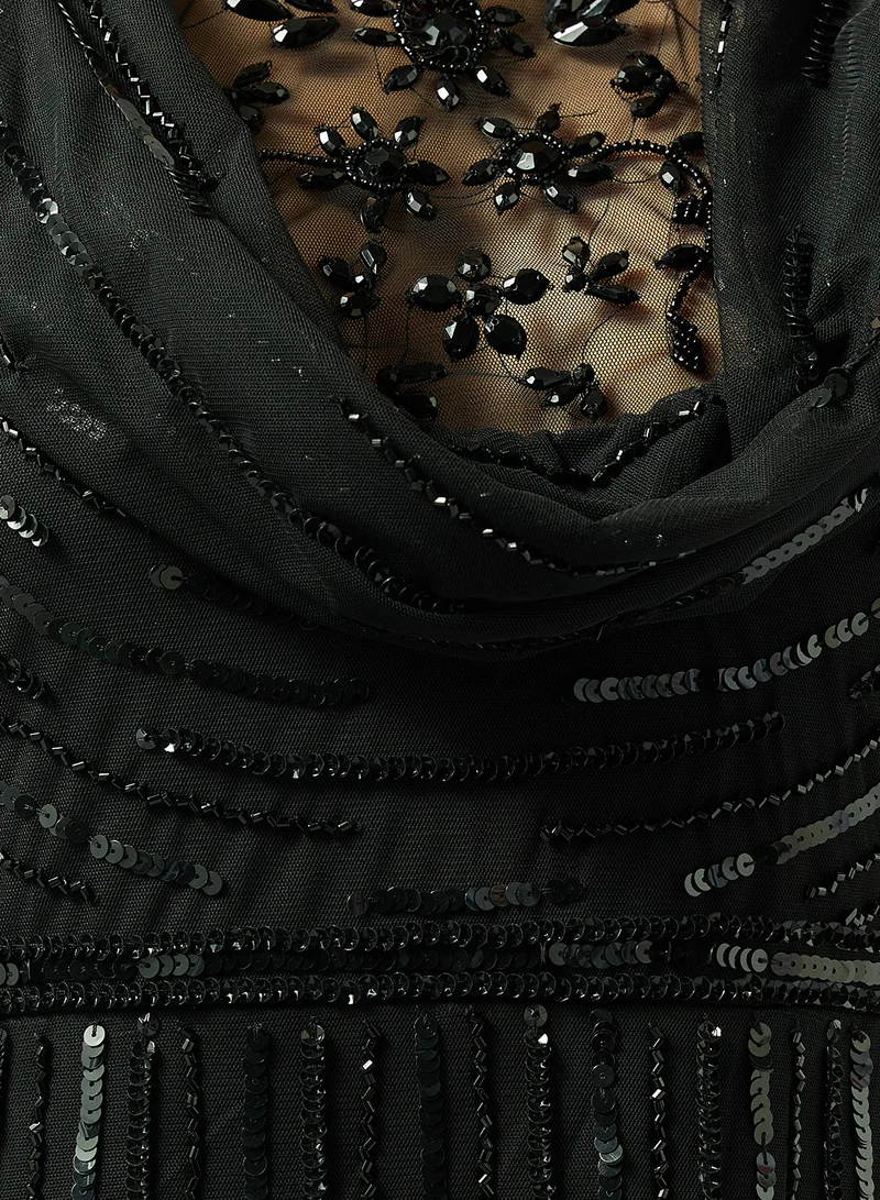 Namshi x  Plunge Neck Bead Embellished Evening Gown for Women | Best Price UAE